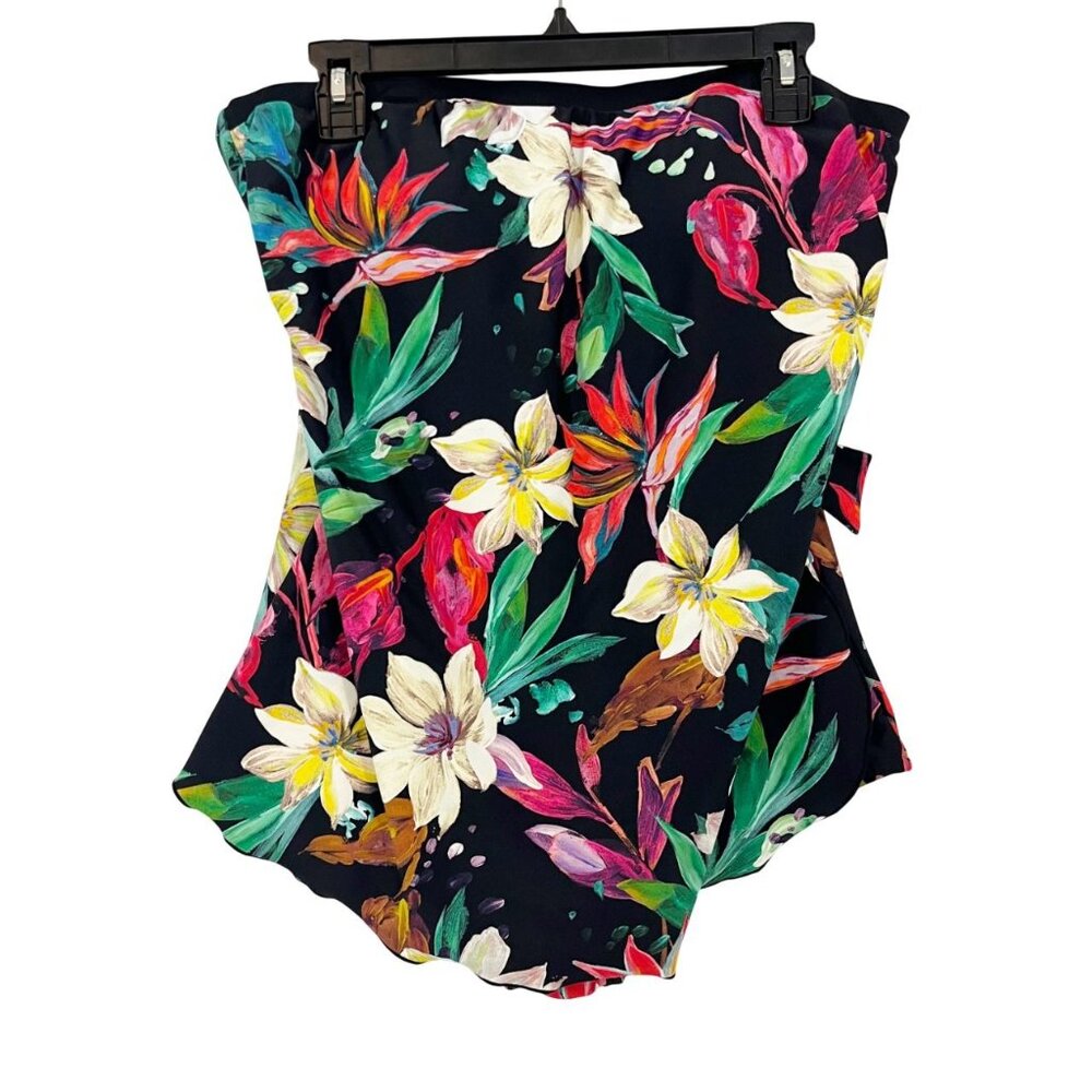 Maxine‎ of Hollywood Black Tropical Floral Strapless One Piece Swimsuit Size 16